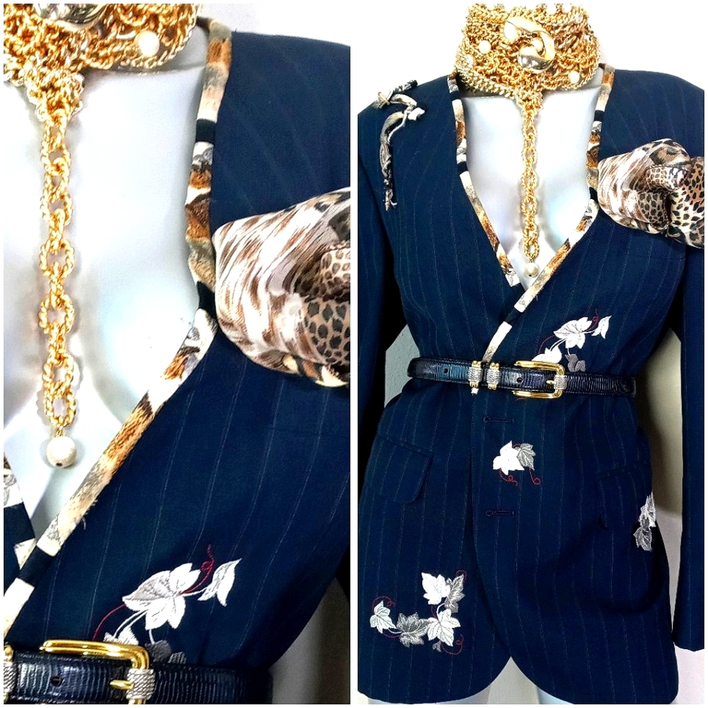 Evan Picone Pinstripe Craft Core Wearable Art RAD Blazer - Picture 4 of 15
